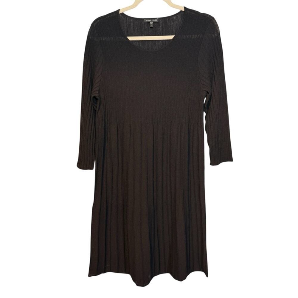 Eileen Fisher Washable Wool Rib Release Pleat Knit Dress Size M - Picture 2 of 9